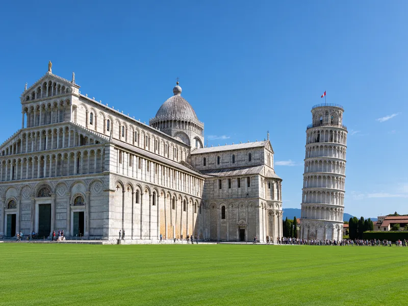 Leaning Tower of Pisa and the cathedral on Piazza dei Miracoli